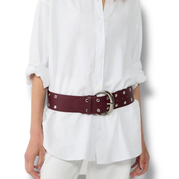 Dark Red Silver Oversized Buckle Grommet Belt NWT | Goth Boho Western Streetwear main image 4